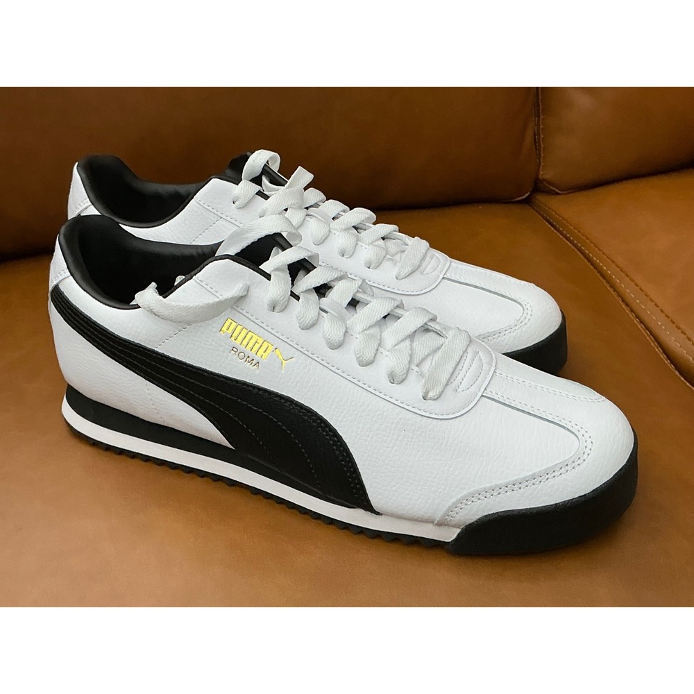 Puma Roma 24 Standard Mens Size 12 White Black Excellent Leather Sneakers